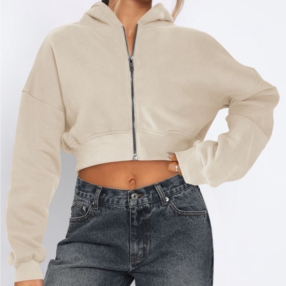 Zip Up Long Sleeve Hooded Cropped Jacket - Picture 10 of 15